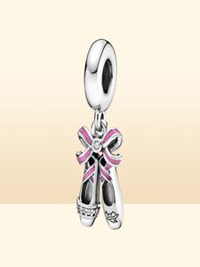 100% srebrne różowe baletki baletnicy Dangle Charms Fit Fit European Charm Bransoleta Fashion Wesder Wedding Jewelry Akcesoria 5987496