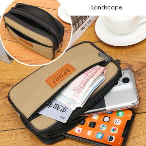 Men Mobile Phone Belt Bag for Men Coin Purse Molle Waist Bag Cell Phone Pouch Card Holder Canvas Leather Fanny Pack Waist Bag