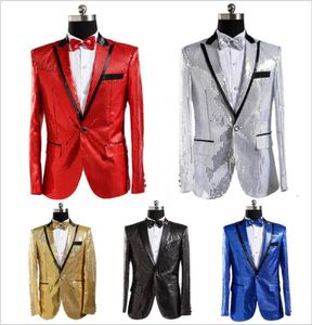 Erkekler Sequin takımları blazers yedi renk kostüm ceketleri gece kulübü şarkıcı takım elbise palto zirvesi yaka tek düğme sunumcu kostümü 6501441