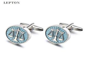 Libra escala Cufflinks Lepton Aço inoxidável balanço redondo Links de manguito para masculino Camisa Presente Advogado Relojes Gemelos2650369