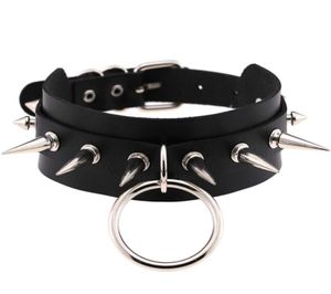 Big Oround Punk Rock Gothic Chokers Women Men Leather Silver Spike Rivet Stud Collar Choker Halsband Statement Smycken Bijoux3835682