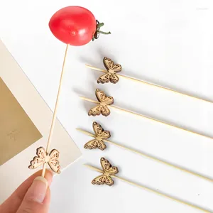 Disposable Flatware 100PCS Bamboo Picks Food Fruit BBQ Handmade Toothpicks Picnic Party Supplies Decoration Butterfly Stick