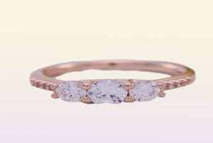 Clear Three-Stone Ring Authentic 925 Silver Rose Gold Plated Wedding Jewelry for Cz Diamond Girl Friend Gift Rings with Original Box1446890