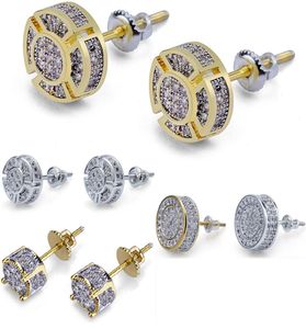 3 Styles isade ut CZ Premium Diamond Cluster Zirconia Round Screw Back Studörhängen för män Hip Hop Jewelry3484295