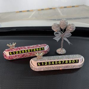 Creative Crown Rhinestones Temporary Car Parking Card Phone Number Card Plate Telephone Number Card Crystal Flower Car Stickers