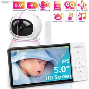 Monitores de bebê monitor de 5 polegadas de 5 polegadas com pan zoom Video Monitor de bebê equipado com câmera e áudio Visão noturna de temperatura de chamada de 2 vias 8 lullabiesc240412