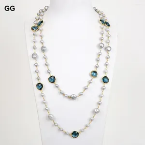 Pendant Necklaces GG Jewelry 51'' Gray Braque Round Pearl Blue Crystal Long Necklace