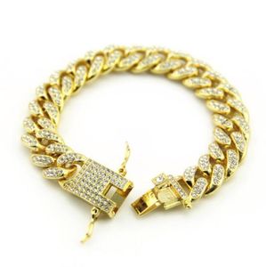 Ny färg 12mm Prong Cuban Link -kedjor armband mode hiphop smycken 3 rad strassar iserade armlets för män1802546