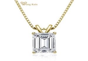 Wong Rain 100 925 Sterling Silver Emerald Cut Created Moissanite Diamonds Gemstone Pendant Halsband Engagemang Fina smycken Y01268999565