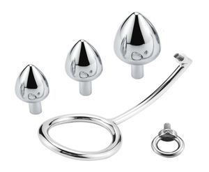 Stainless Steel Anal Hook With 3 Size Big Anal Beads Cock Ring Metal Butt Plug Prostate Massager Anal Plug Sex Toys For Men Y191025983588