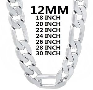 Kedjor solid 925 sterling silver halsband för män klassisk 12mm kubansk kedja 1830 tum charm hög kvalitet mode smycken bröllop5756160