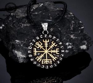 Pendanthalsband klassiska norrniga 24 runor Viking Compass Mens Amulet Vegvisir Rostfritt stålkedja Isländska manliga smycken Giftspen4730487