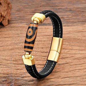 Charmarmband ovala naturliga agater dzi armband för man vävda läder sten armband tibetanska smycken kvinnor 2024 design