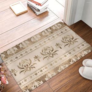 Carpets Fleur De Lys Non-Slip Carpet Lotus Flower Luxury Ornament Pastel Gold Doormat Living Room Bath Mat Welcome Decor Rug