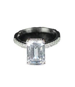 Original 925 Sterling Silver Engagement Wedding Rings for Women Luxury Emerald Cut 4CT Simulated Diamond Platinum Jewelry Storlek 513488147