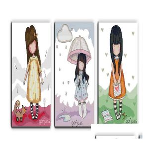 Ремесленные инструменты тройной милые девушки домашний декор покраска ручной вышивки ручной работы с подсчетом наборы с подсчетом печати на холсте DMC 14C DH8AD