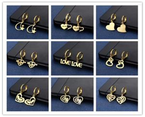 Hoop kolczyki Moda Wysokiej jakości kolczyki ze stali nierdzewnej dla kobiet daty prezenty Gold Plated Moon Heart Butterfly Mix Style6882972