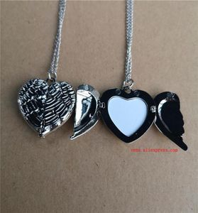 sublimation angel wings locket po necklaces pendants fashion transfer printing blank jewelry consumables 10pcs lot Q120927988148747