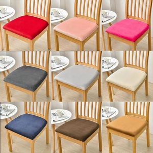 Chair Covers Velvet Fabric Super Soft Seat Cushion Stretch Cover Slipcovers For El Banquet Dining Living Room 1pc Gray Color