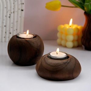 Candle Holders Vintage Wooden Candlestick Simple Round Incense Base Christmas Wedding Cup Seat Home Decorative Ornaments