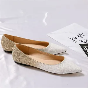 Casual Shoes Women's Flat 2024 Spring Pointed Toe Sequins Silver Bridesmaid Sexy Fashion Wedding