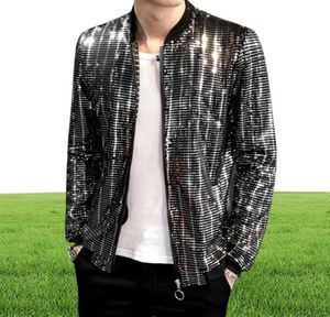 Men039S jackor 2022 Sequined Bomber Jacket Men Shiny paljetter Lång ärm Glitter Zipper Coat Hip Hop Loose Night Club Stage St2012899