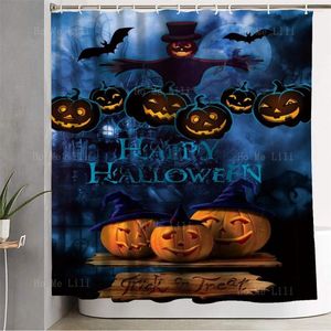 Shower Curtains Scary Halloween Poster Background Haunted Night Castle Pumpkin Grimace Bat Ghost Party Curtain For Bathroom Decor