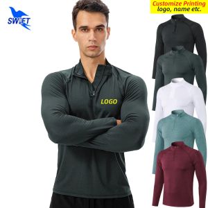 T-shirt personalizzano logo uomo camicie da ginnastica sports mezza cerniera a maniche lunghe tops fitness che corre l'allenamento da jogging da allenamento felpa