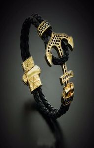 BC Atolyestone Emperor Bead Armband Gold Armband Anchor Leather Cuff Armband Bangles Män kvinnor Mujer Pulseras7790357