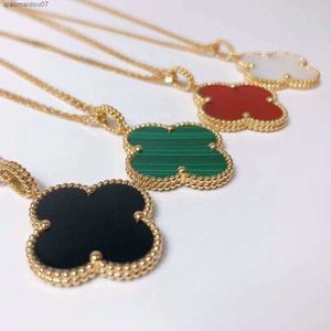 Pendant Necklaces Van Clover Necklace Plated Rose Gold Large White Fritillaria Black Agate Pendant High GradeL2404