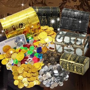 Vintage Transparent Pirate Treasure Storage Box Crystal Gem Jewelry Box Storage Organizer Trinka Keepsake Treasure Chest