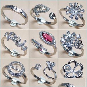 Smyckesinställningar 9 Styles DIY Pearl Rings Accessories S925 Sier Gem Ring for Women Justerbar tom mode Drop Delivery DHCXE