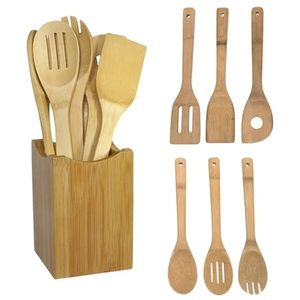 Strumenti da cucina 1/6 pezzi Spoon di bambù spatola Utensile da cucina in legno Set di strumenti di miscelazione