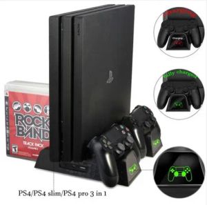 GamePads PS4/PS4 Slim/PS4 Pro Vertical Stand с охлаждающим вентилятором с двойным контроллером зарядной станции для PlayStation 4