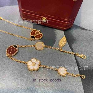 High End Designer Banles for Vancleff 925 Srebrna bransoletka biedronka kobieta 18K Rose Gold Light Luksusowy biały fritillaria Czerwony Agat Four Leaf Grass Five Flower Bracelet