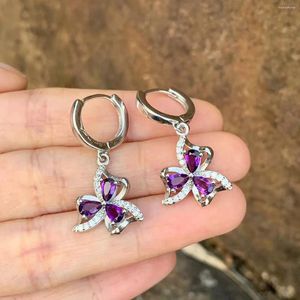 Hoopörhängen Natural Amethyst 925 Silver Stud Earring For Women Sterling Vintage Gift Förhindra allergi Fina smycken