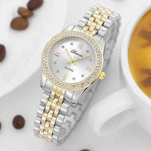 Wristwatches Women Diamond Watch Luxury Bezian Woman Simple Dial Quartz Fashion Luminous Layer 3 -pointer Party