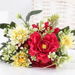 Flores decorativas PEONY FLOR ARTIFICIAL RED RED RED RED REDADE CELO AZUL BRIE