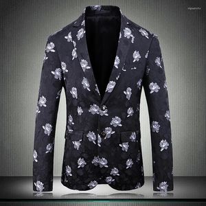 Män kostymer man blomma manliga blazers lyxiga enstaka bröstparti bröllop prom män plus storlek 4xl 5xl smal fit mens kostym jacka jacka