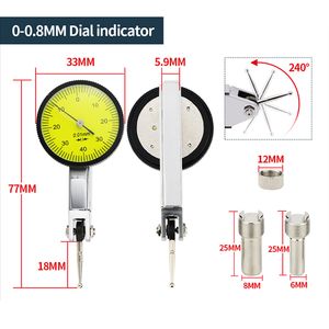 0-0,8 mm spakratten indikatormätare med mätprober Mekanisk mikrometer Mätverktyg Dial Borrmätningstestindikatorer
