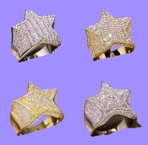 Mens Gold Ring Stones Högkvalitativ fempointed Star Fashion Hip Hop Silver Rings Jewelry1245813