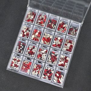Dekaler 400st Lady Crystal Gems Nail Kit Sexig Peony Flatback Rhinestones ljusrosa Blood Passion Red Glass Jewelry Accessories 3D
