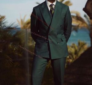 Dark Green Double Breasted Full Men Suit Set Wedding Dresses Groom Custom Made Luxury Brands Male Jacket Pants Slim Fit Outfit