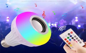 Hot E27 Smart LED Smart Light RGB Wireless Bluetooth Speaker Bulb Lamp Lamp Music suonando il lettore musicale Dimmeble 12W O con 24 chiavi Remoto Control5782503