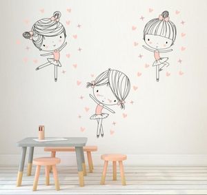 3 pezzi/set di ragazze carine da ballo da ballo da parete divertenti ballerini cartone animato decalcomania murale per bambini decorazioni per la casa camera da letto jh2017 y2001033140266