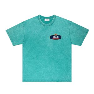 Rhude 브랜드 T 셔츠 남성 디자이너 Tshirts 여자 트렌드 패션 반바지 여름 옷 ZRH023 라이온 메달을 씻기 위해 낡은 짧은 소매 티셔츠 크기 S-XXL