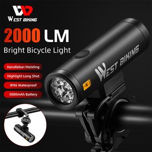 Westbike Fahrrad Fahrrad vordere Licht 2000 lm Fahrradlicht Typ-C wiederaufladbare LED 5000-mAh Fahrradschildlicht wasserdichtes Fahrradlampe