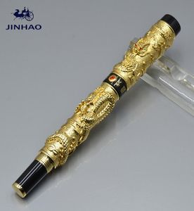 Caneta Jinhao de luxo para Golden Double Dragon Compositment Classic Fountain Pen com material de escritório de negócios escrevendo tinta de marca suave 1908178