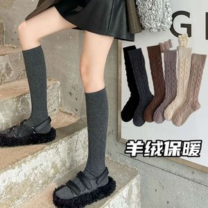 Socks & Hosiery Winter Wool Shank Korean Sweet Fried Dough Twists Pattern Thickened Warm Cold Resistant Women's Stockings Stacked