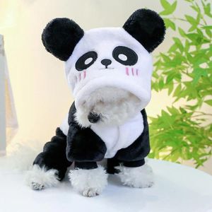 Dog Apparel Pet Jumpsuit Button Design Fashionable Panda Shape Hooded Coat Warm Winter Clothing For Small To Medium